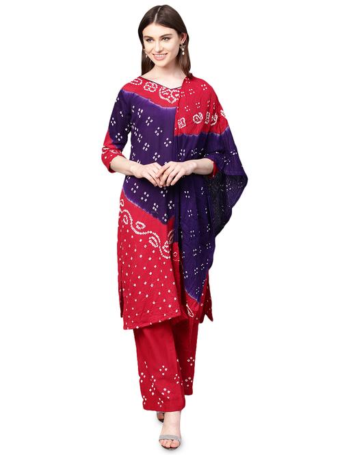 bandhani printed unstitched churidaar suit - 16100687 - Standard Image - 1
