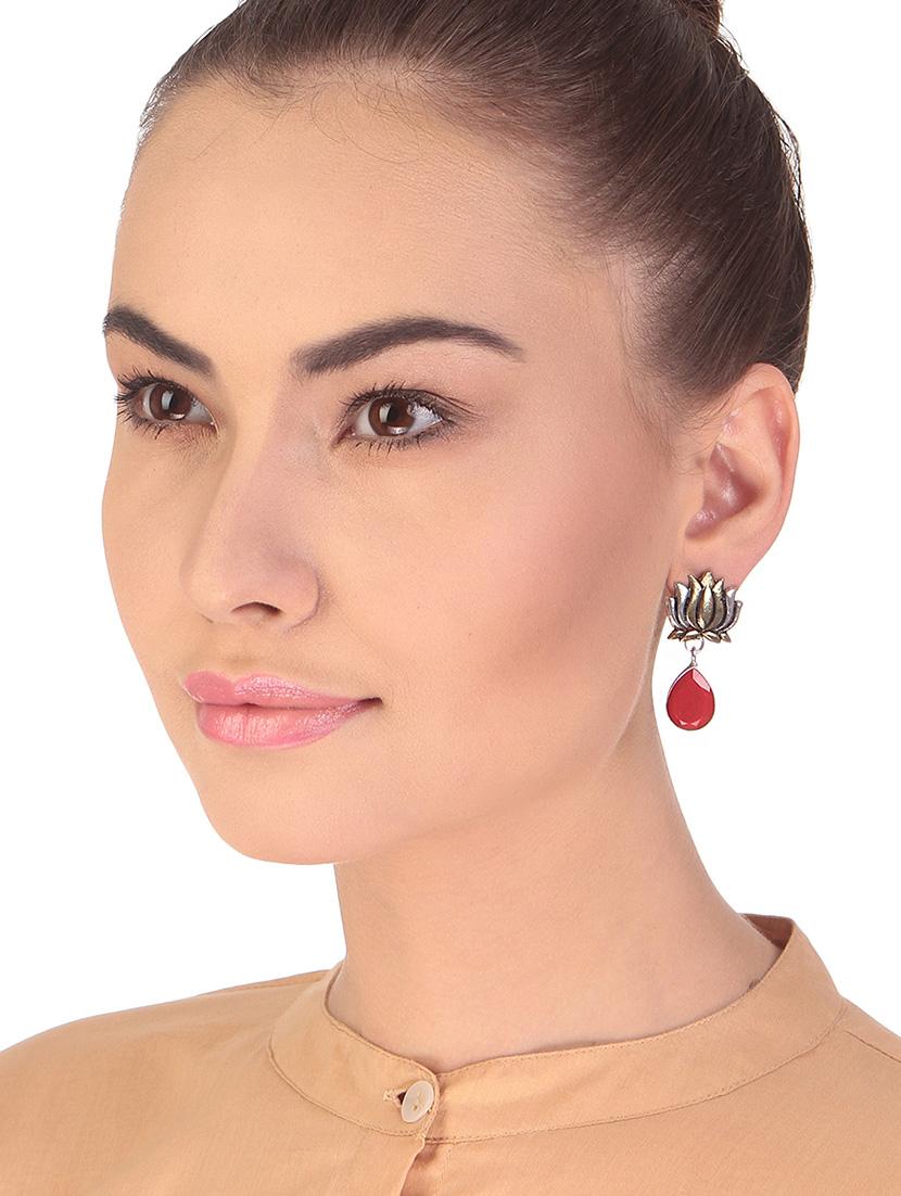 red metal drop earring - 16100743 - Zoom Image - 3