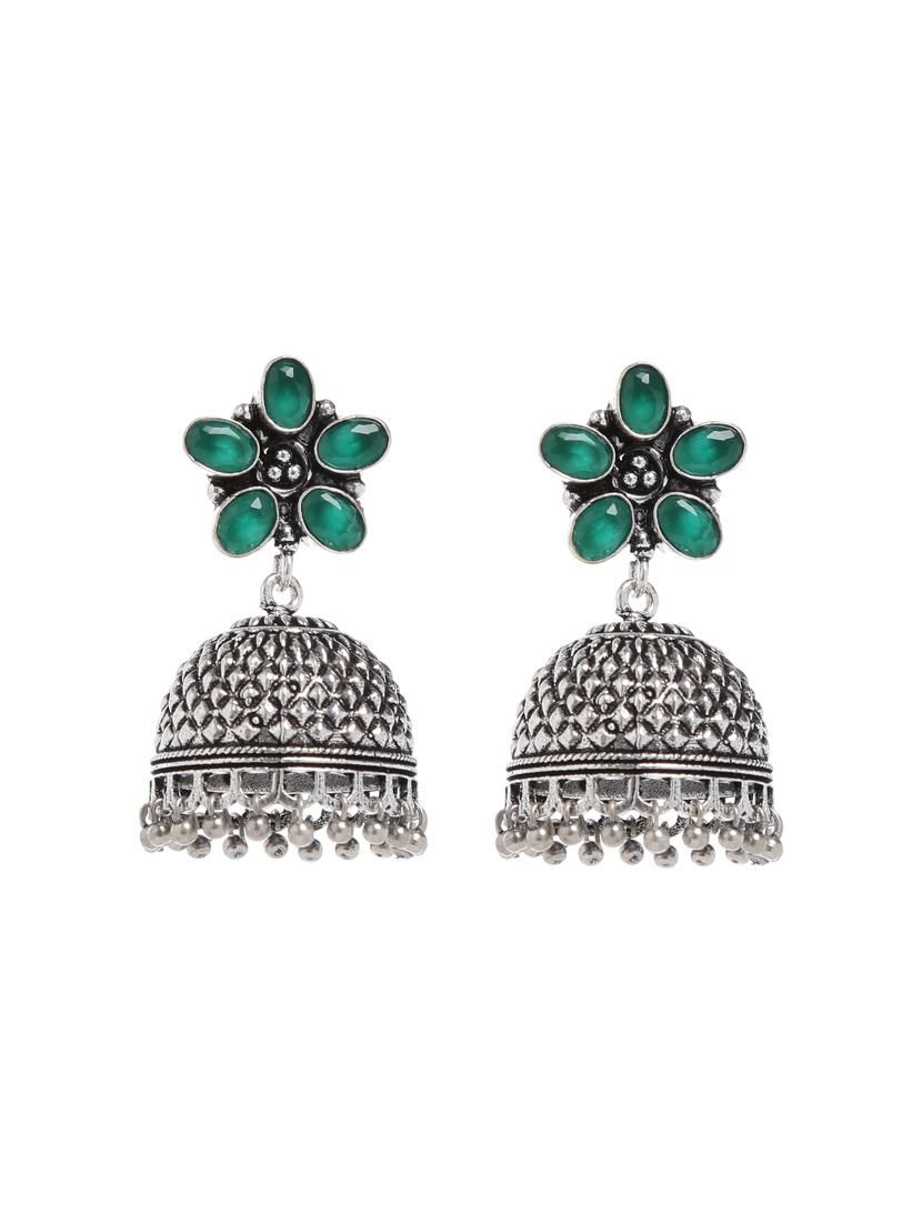 green metal jhumka earring - 16100789 - Zoom Image - 1
