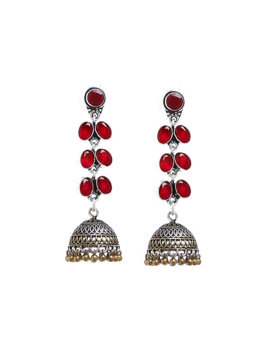 red metal jhumka earring - 16100827 - Zoom Image - 1