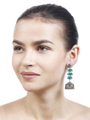 green metal jhumka earring - 16100828 - Standard Image - 3