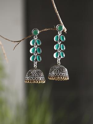 green metal jhumka earring - 16100828 - Standard Image - 4