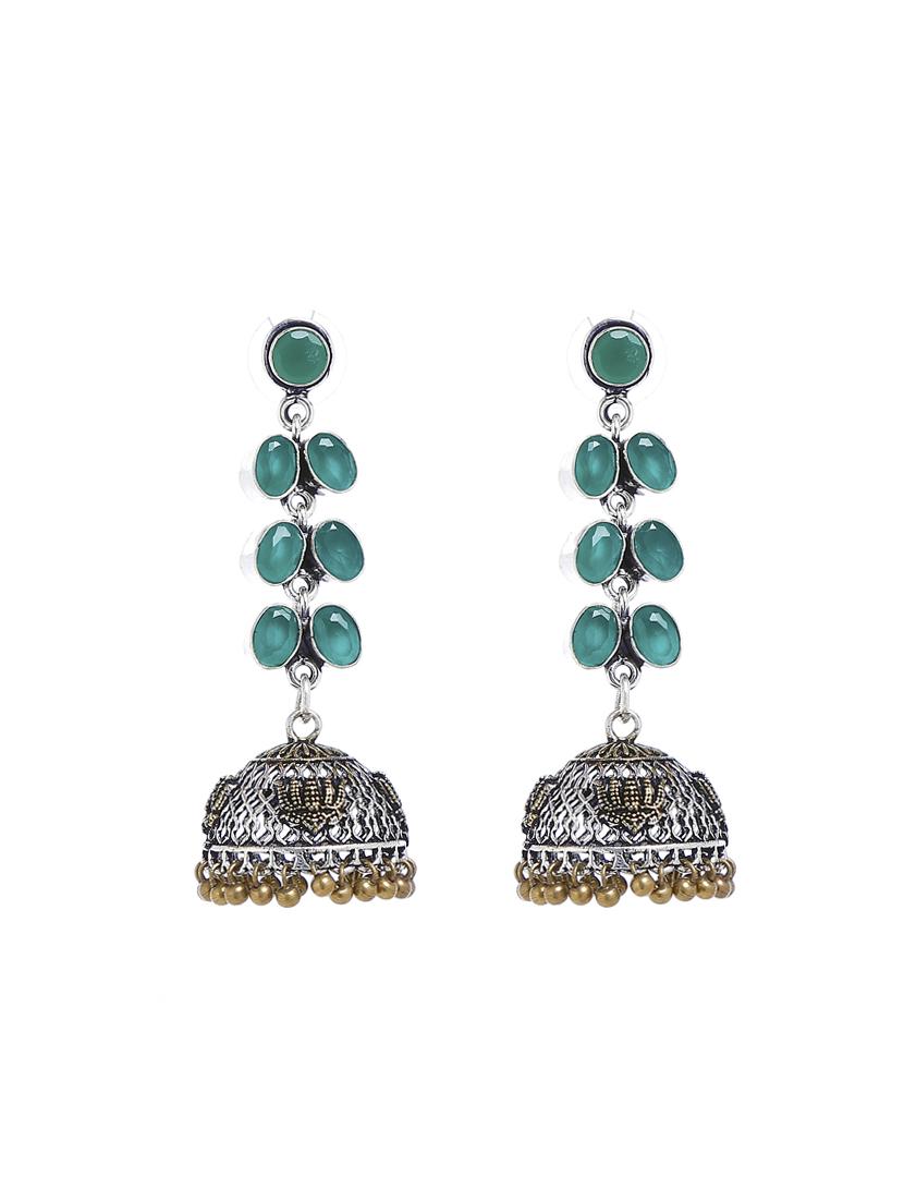 green metal jhumka earring - 16100828 - Zoom Image - 1