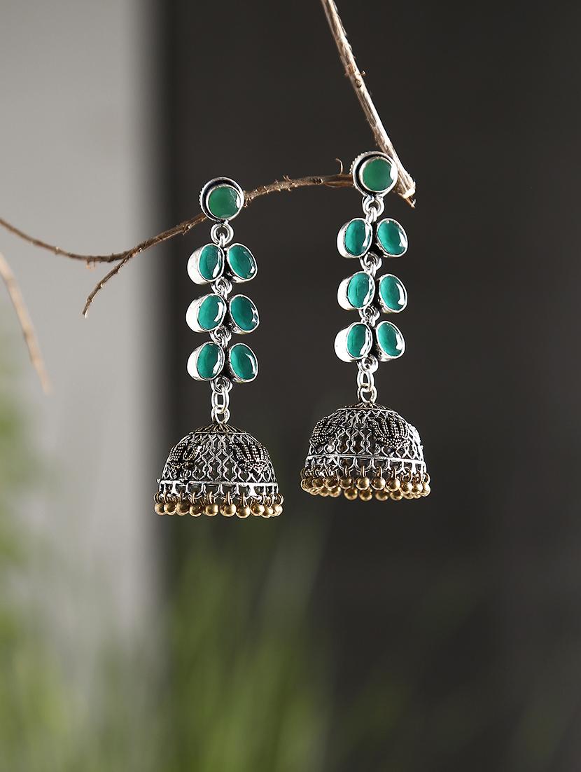 green metal jhumka earring - 16100828 - Zoom Image - 4