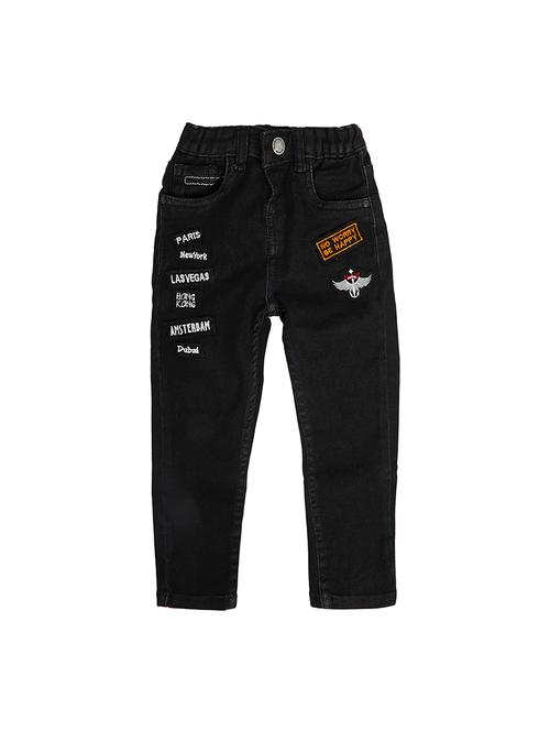 black denim patched jeans - 16100895 - Standard Image - 1