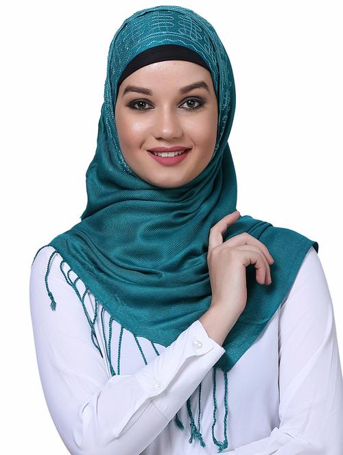 turquoise viscose plain dupatta - 16101115 - Standard Image - 1