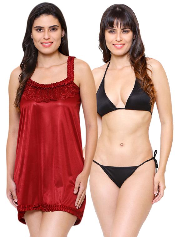 lace detail nightwear set - 16104442 - Zoom Image - 1