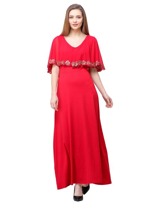 embellished cape detail maxi dress - 16104483 - Standard Image - 1