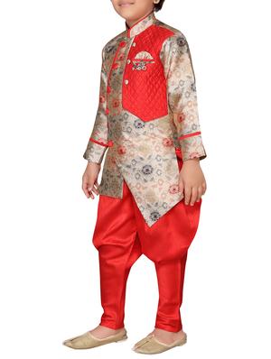 red silk blend sherwani set - 16105690 - Standard Image - 2