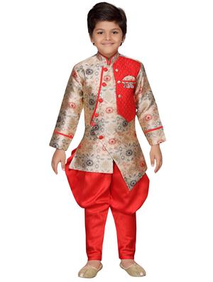 red silk blend sherwani set - 16105690 - Standard Image - 4