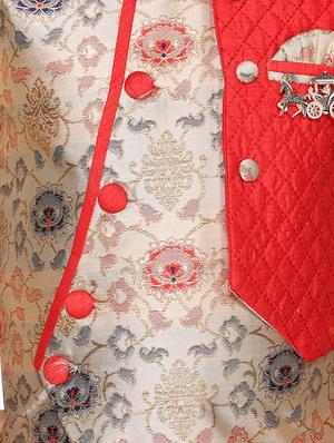 red silk blend sherwani set - 16105690 - Standard Image - 5