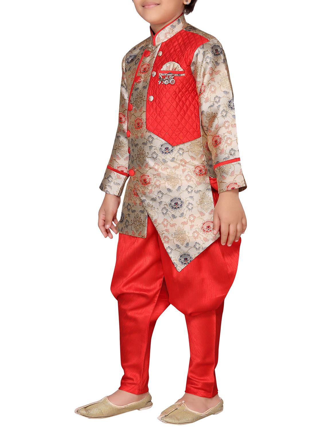 red silk blend sherwani set - 16105690 - Zoom Image - 2