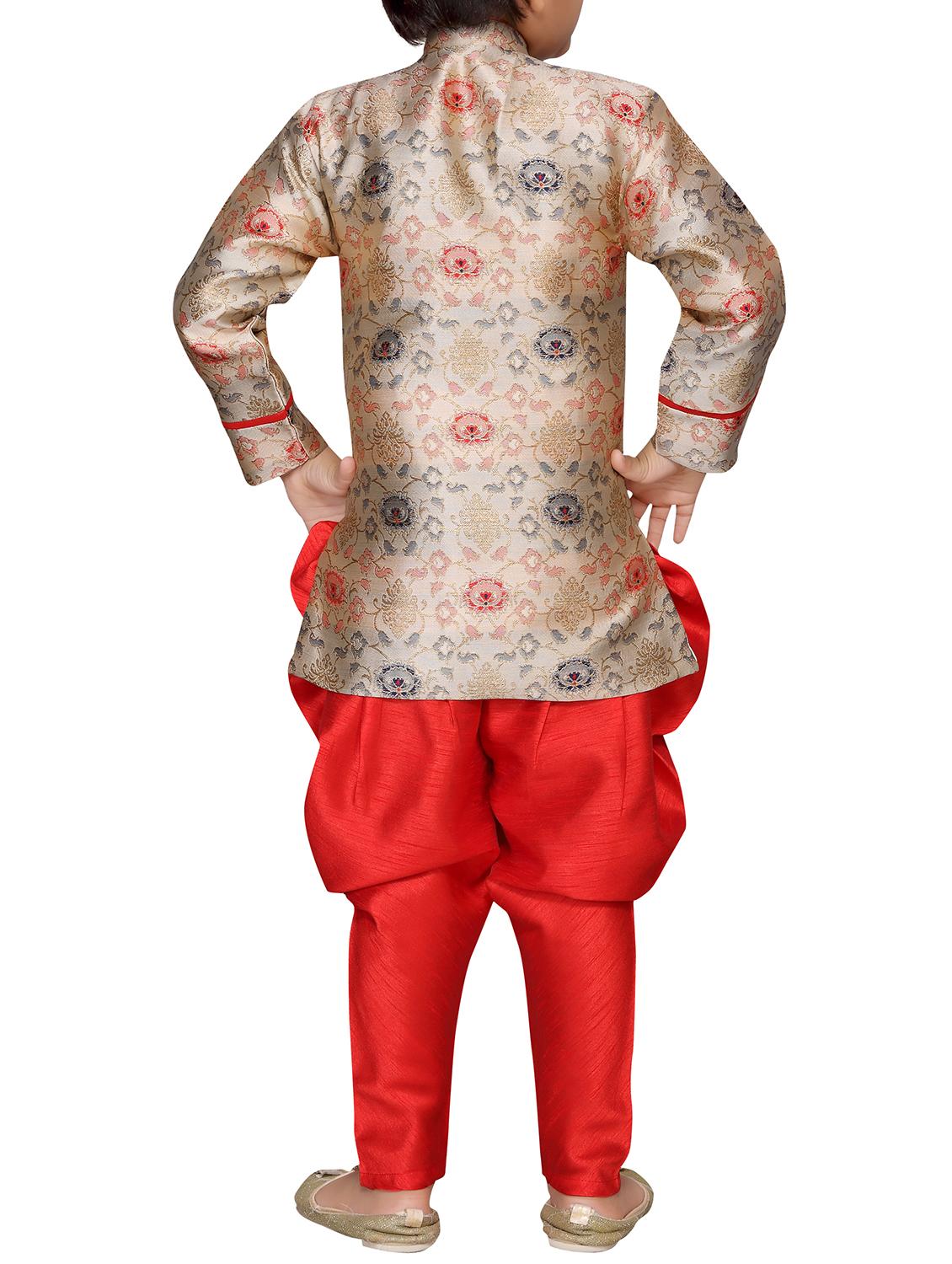 red silk blend sherwani set - 16105690 - Zoom Image - 3