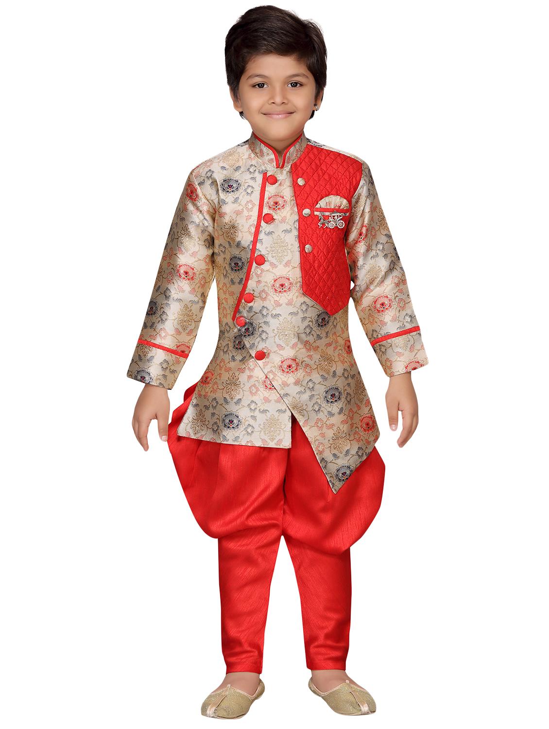 red silk blend sherwani set - 16105690 - Zoom Image - 4