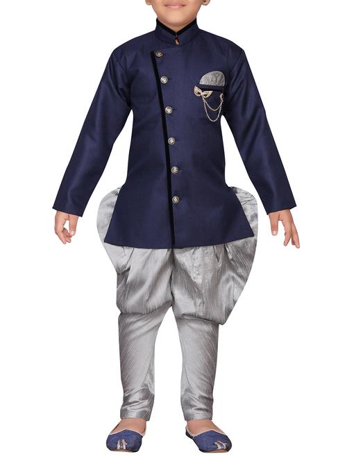 blue jute sherwani set - 16105693 - Standard Image - 1