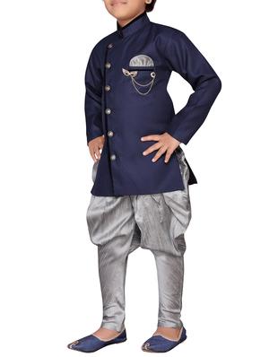 blue jute sherwani set - 16105693 - Standard Image - 2