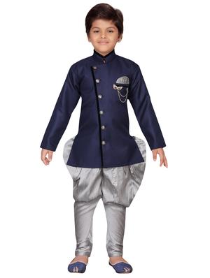 blue jute sherwani set - 16105693 - Standard Image - 4