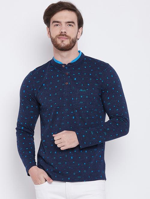 navy blue all over print t-shirt - 16105870 - Standard Image - 1