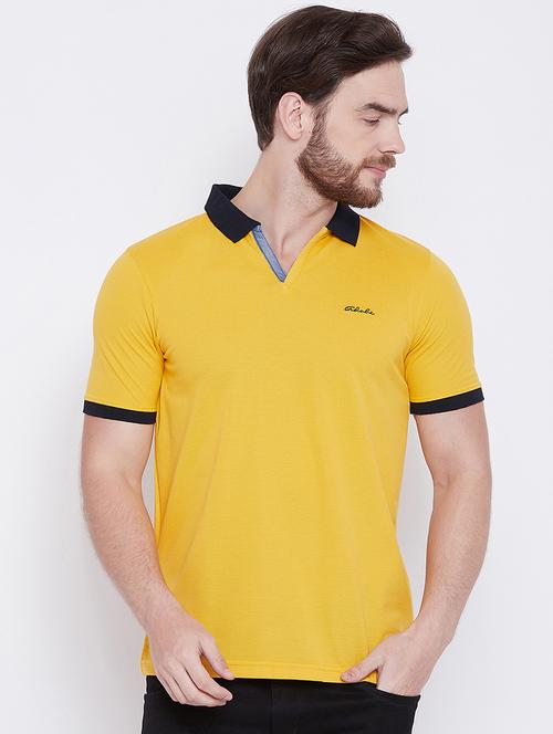 yellow solid collared t-shirt - 16105894 - Standard Image - 1