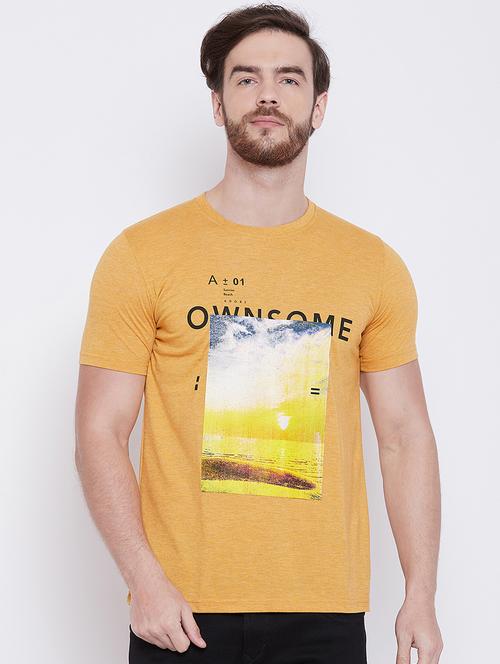 yellow chest print t-shirt - 16105906 - Standard Image - 1