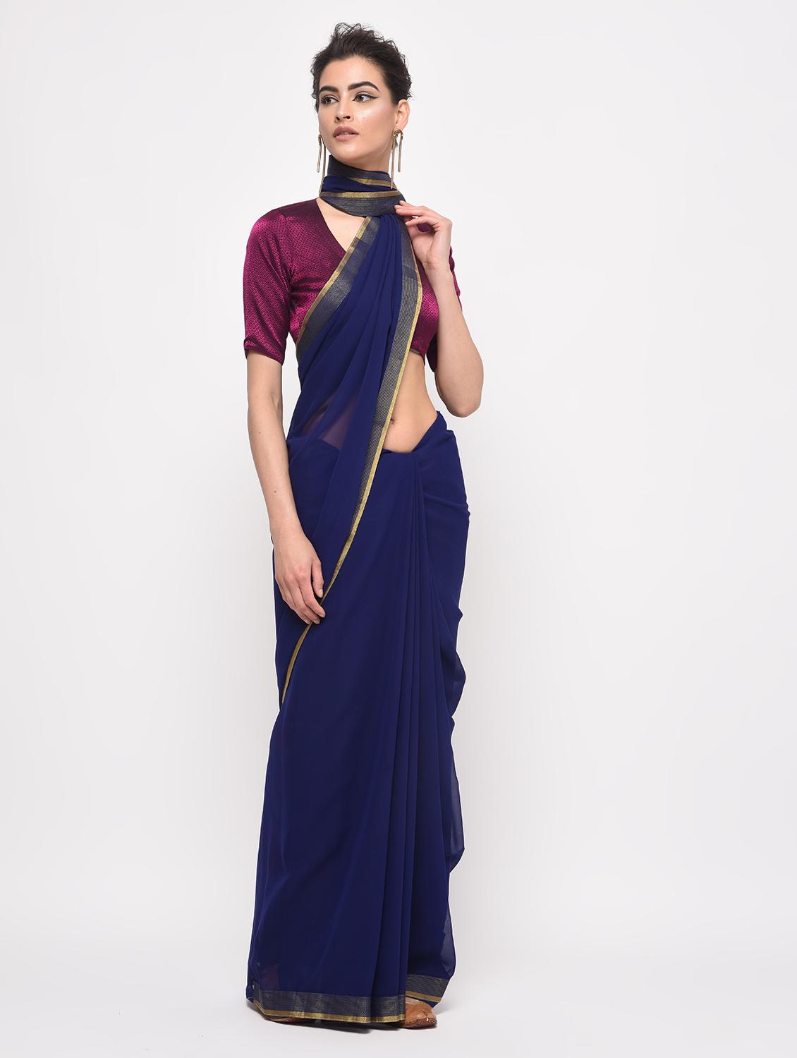 ruffle lace border fusion saree with blouse - 16106051 - Zoom Image - 1