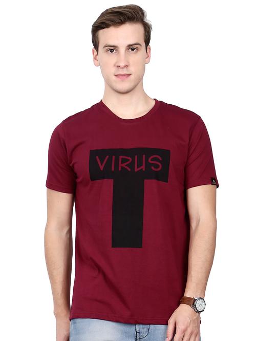 maroon typographic chest print t-shirt - 16106140 - Standard Image - 1