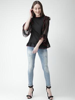 contrast stitch detail ruffle top - 16106230 - Standard Image - 4
