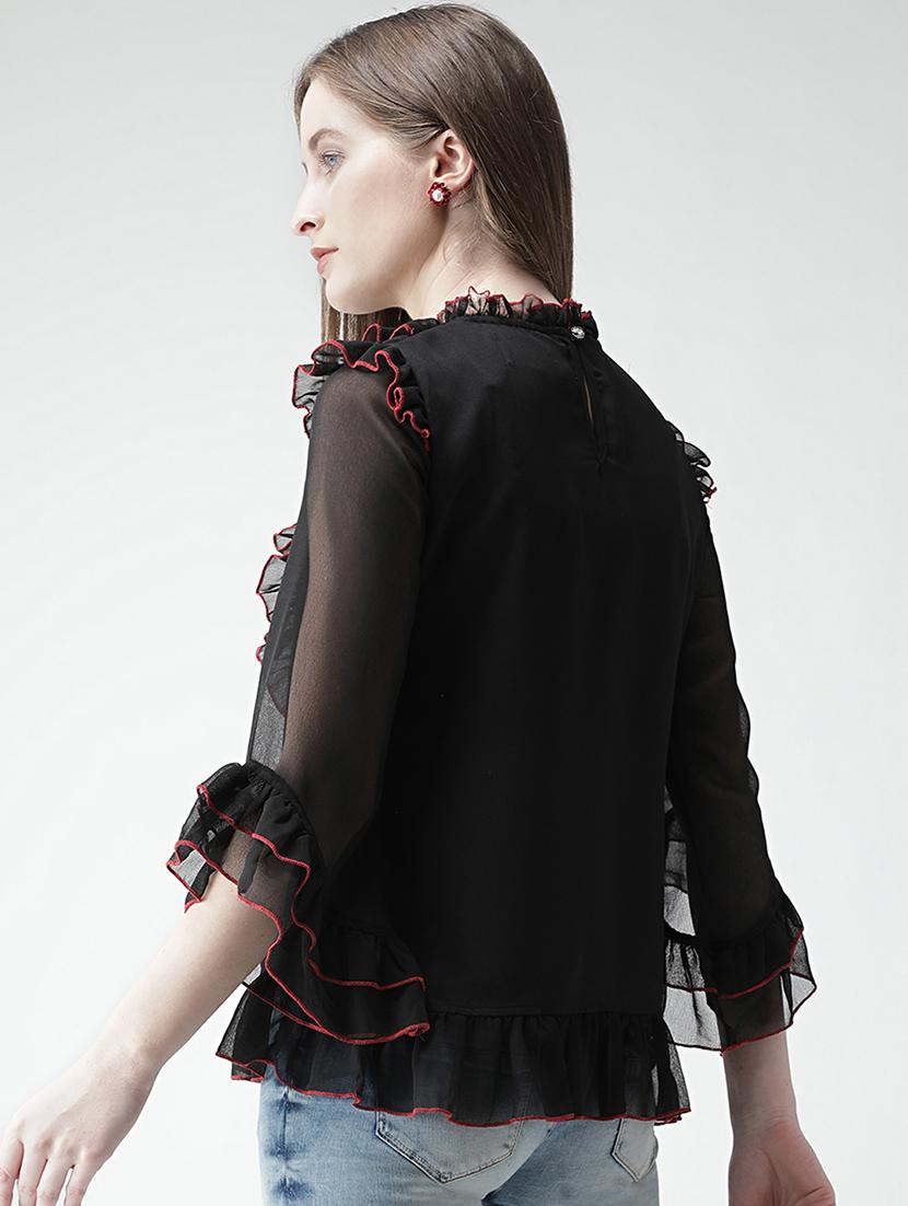 contrast stitch detail ruffle top - 16106230 - Zoom Image - 3
