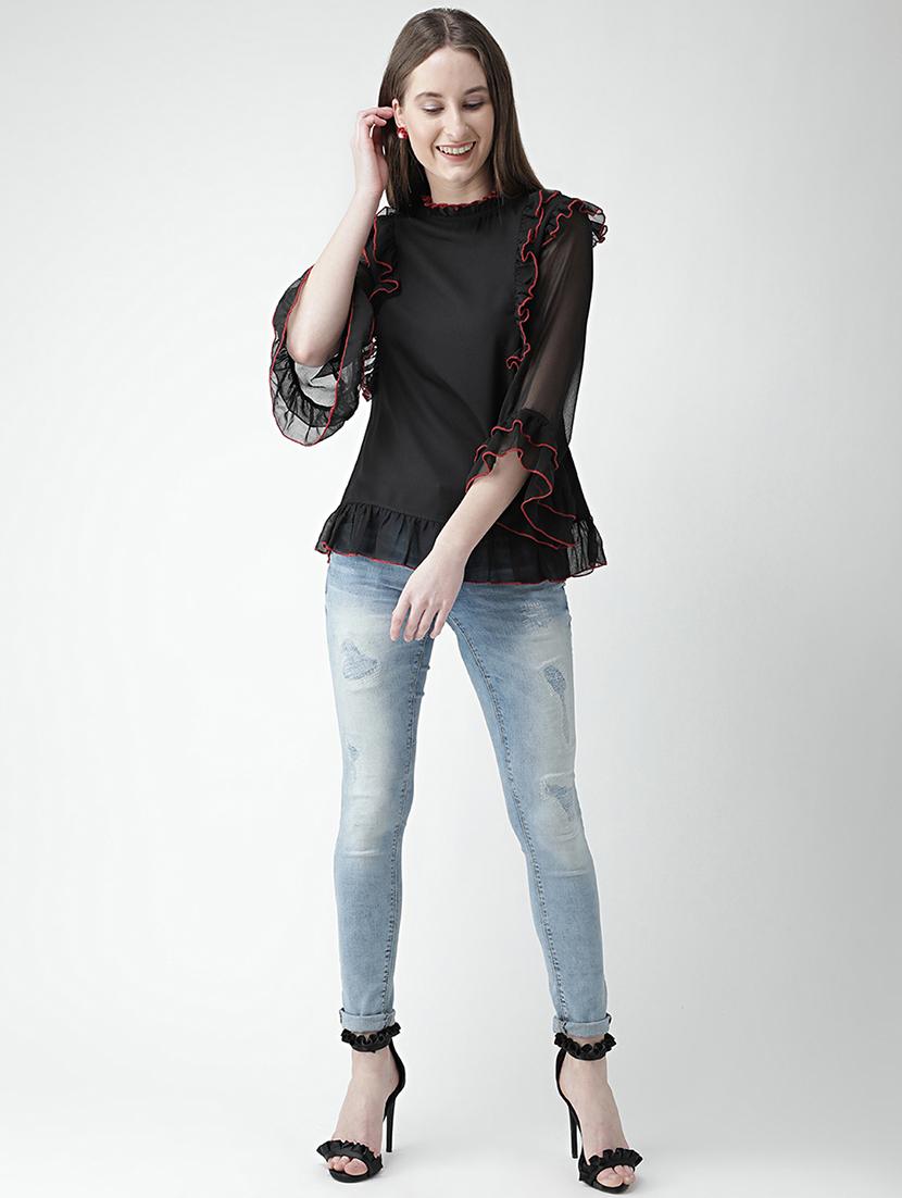 contrast stitch detail ruffle top - 16106230 - Zoom Image - 4