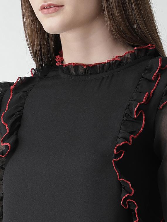 contrast stitch detail ruffle top - 16106230 - Zoom Image - 5