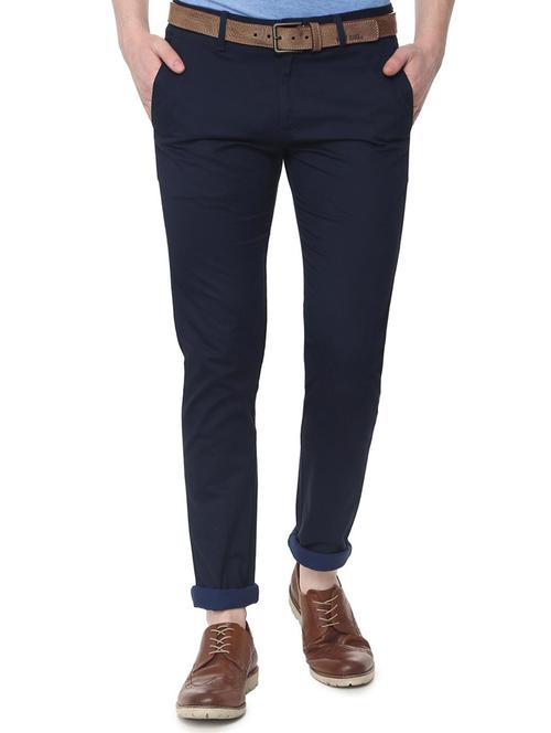 blue solid chinos - 16106826 - Standard Image - 1