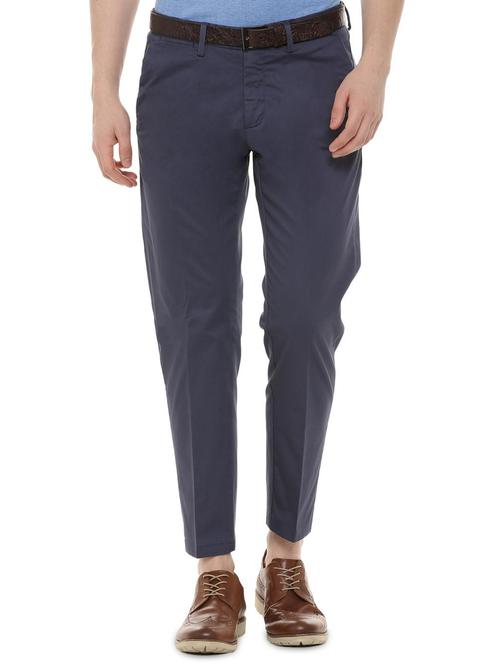 blue solid casual trouser - 16106834 - Standard Image - 1