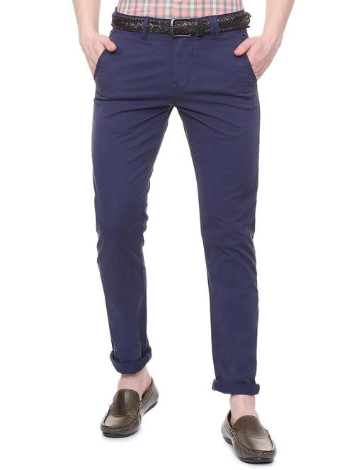 blue solid chinos - 16106856 - Standard Image - 1