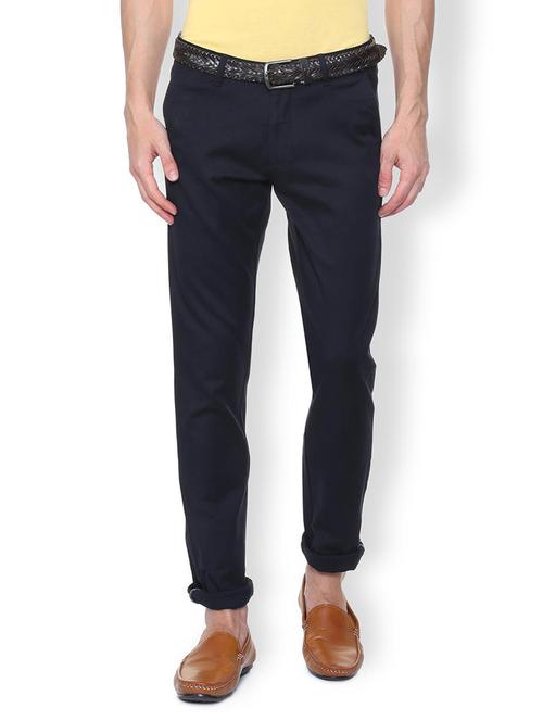 navy blue solid chinos - 16106862 - Standard Image - 1