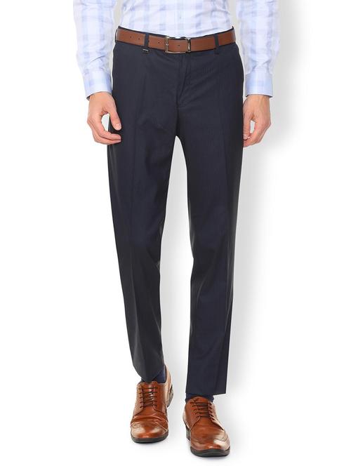 navy blue polyester blend flat front formal trouser - 16106905 - Standard Image - 1