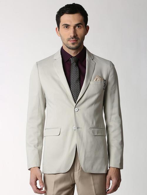 beige solid single breasted formal blazer - 16106928 - Standard Image - 1