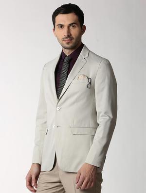 beige solid single breasted formal blazer - 16106928 - Standard Image - 2