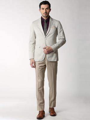 beige solid single breasted formal blazer - 16106928 - Standard Image - 4