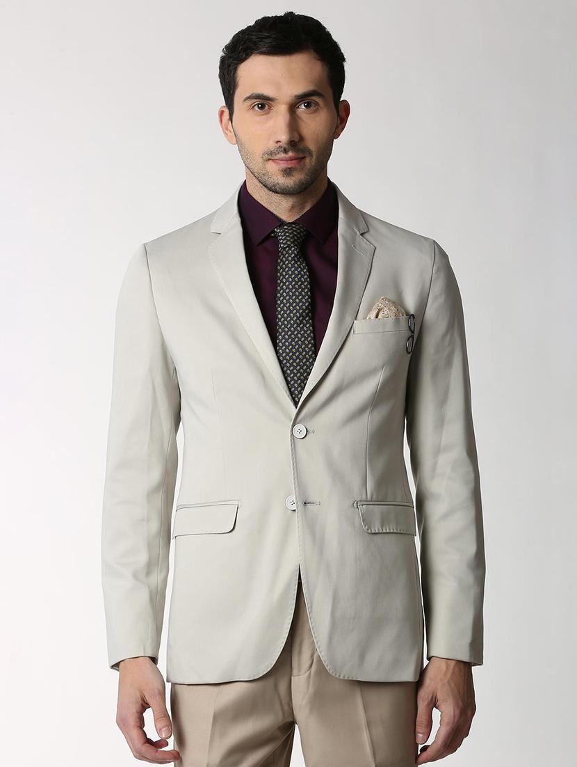 beige solid single breasted formal blazer - 16106928 - Zoom Image - 1