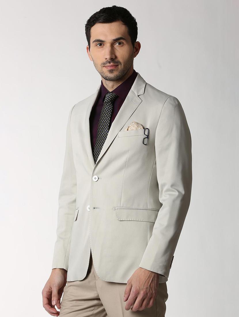 beige solid single breasted formal blazer - 16106928 - Zoom Image - 2