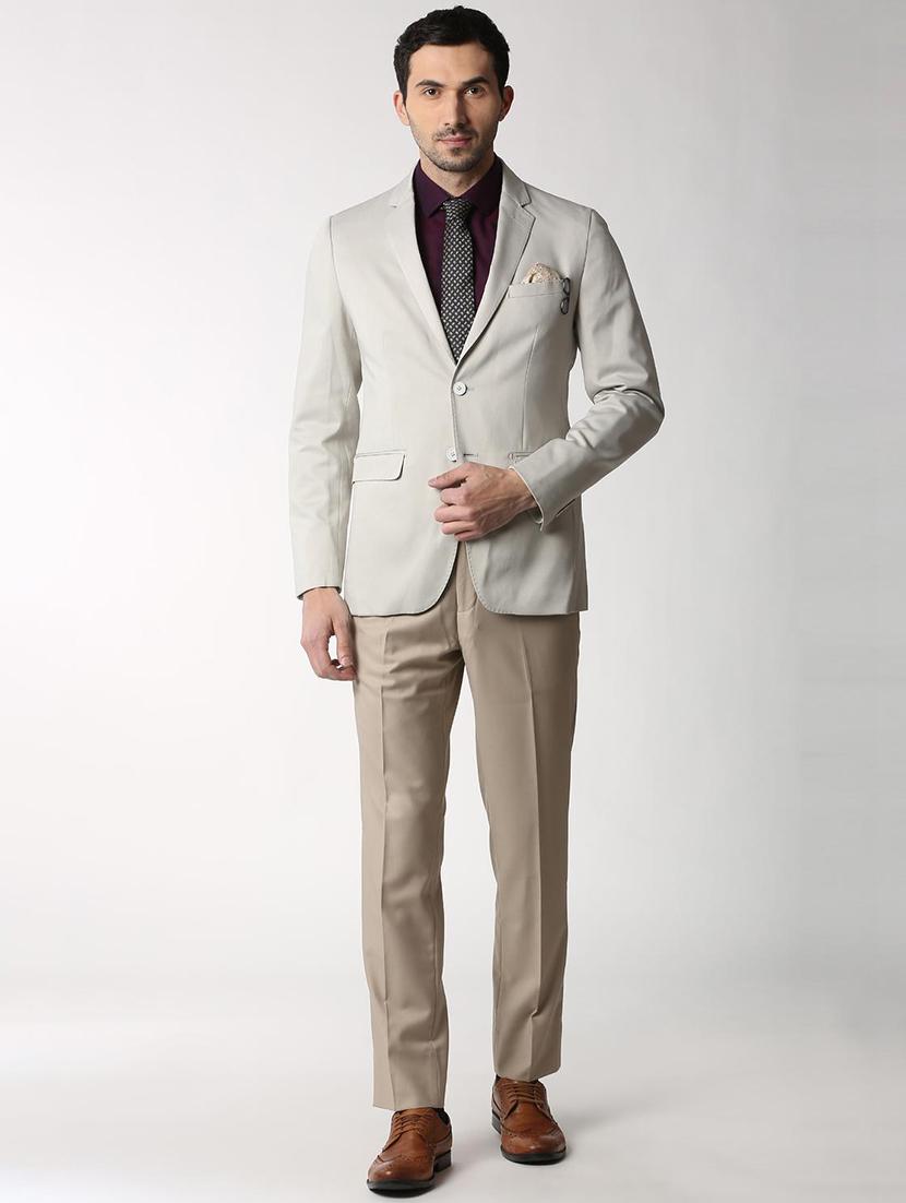beige solid single breasted formal blazer - 16106928 - Zoom Image - 4