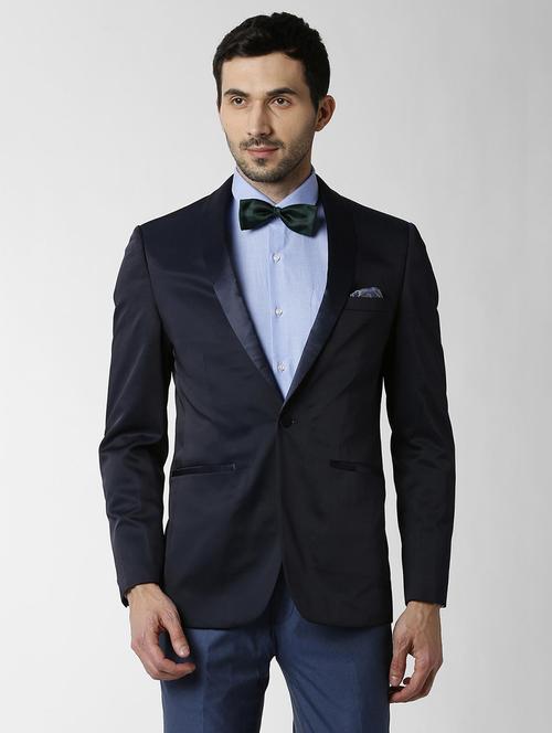 blue solid tuxedos casual blazer - 16106931 - Standard Image - 1