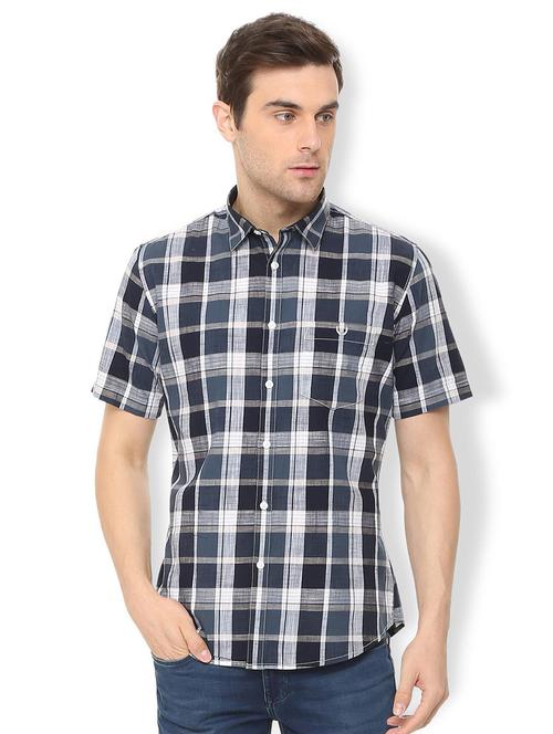 blue checkered casual shirt - 16106972 - Standard Image - 1