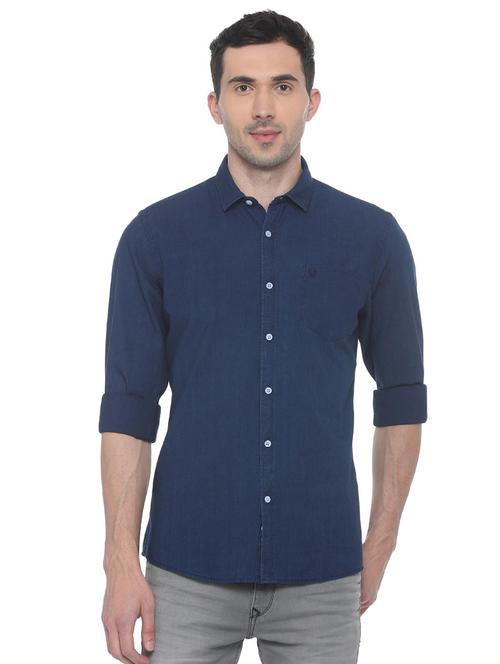 blue solid casual shirt - 16107139 - Standard Image - 1