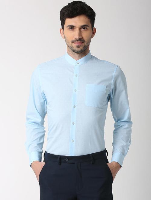 blue solid formal shirt - 16107218 - Standard Image - 1