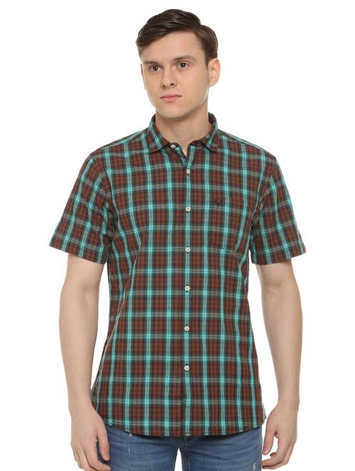 brown checkered casual shirt - 16107225 - Standard Image - 1
