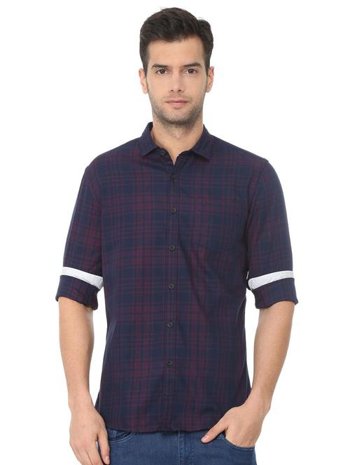 navy blue checkered casual shirt - 16107252 - Standard Image - 1