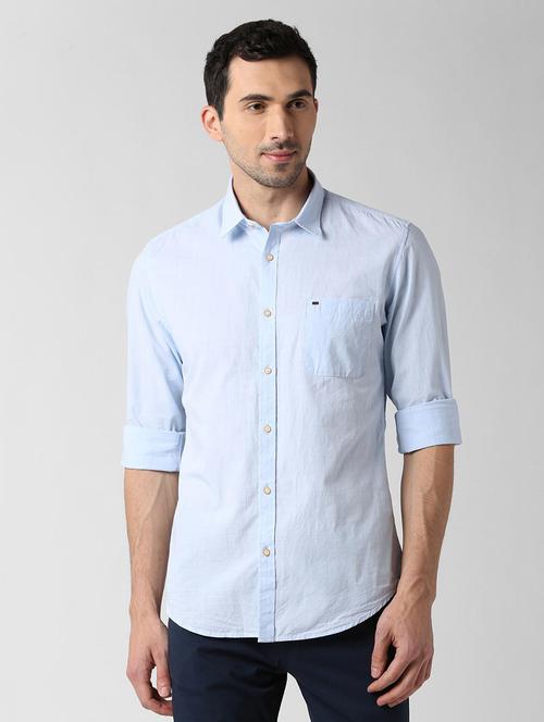 blue solid casual shirt - 16107294 - Standard Image - 1