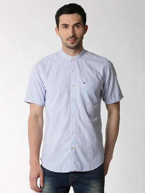 blue striped casual shirt - 16107399 - Standard Image - 1