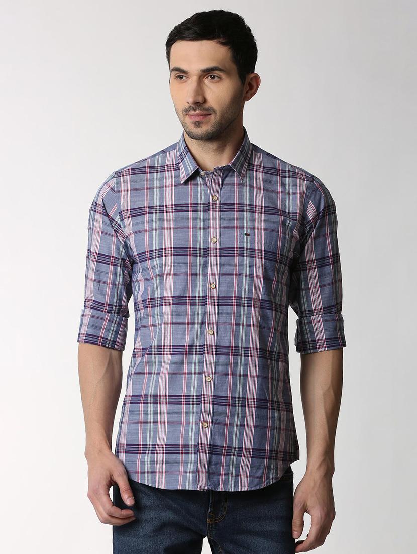 blue checkered casual shirt - 16107404 - Zoom Image - 1